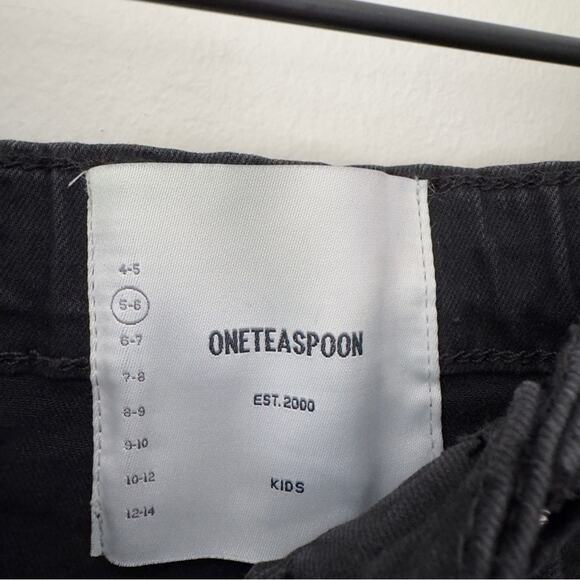 One Teaspoon Girls’ Dark Black Punk Charcoal Wash Denim Mini Skirt 5-Pocket Jean - Picture 12 of 13
